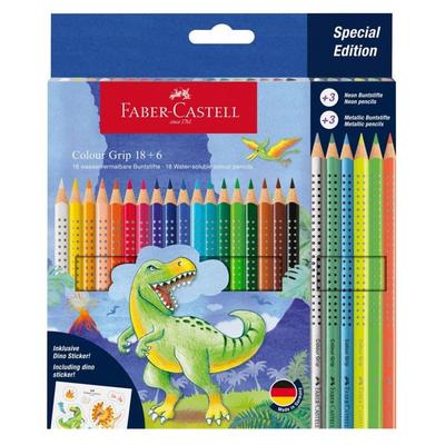 Faber-Castell Grip Special Edition Kuru Boya Karton Kutu Tam Boy 24 Renk Dino