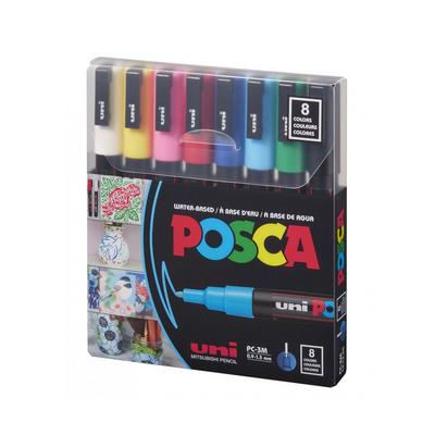 Uni Posca Su Bazlı Poster Markörü Pc-3M 0,9-1,3Mm 8'Li Ana Renkler Set