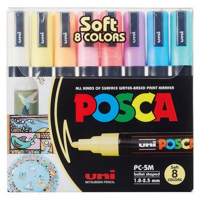 Uni Posca Su Bazlı Poster Markörü Pc-5M 1,8-2,5Mm 8'Li Soft Color Set