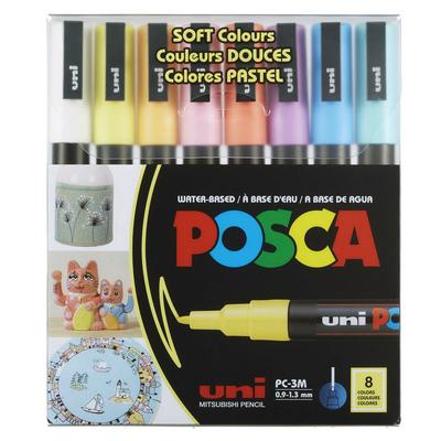 Uni Posca Su Bazlı Poster Markörü Pc-3M 0,9-1,3Mm 8'Li Soft Color Set