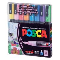Uni Posca Su Bazlı Poster Markörü Pc-3Ml 0,9-1,3Mm 8'Li Glitter Color Simli Set