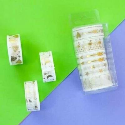 Maxx Hand Joy Dekoratif Renkli Desenli Bant Washi Tape 5'Li Altın