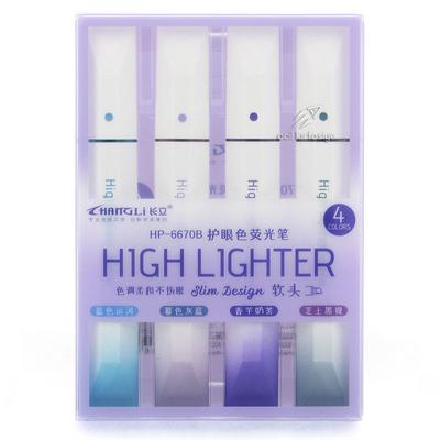 Hangli Hp-6670B Fosforlu Kalem 4'Lü Set Mavi Tonlar