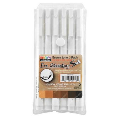 Marvy 4600B Brush Marker Fırça Uçlu Çizim Kalemi Seti 6'Lı Kahve Tonlar