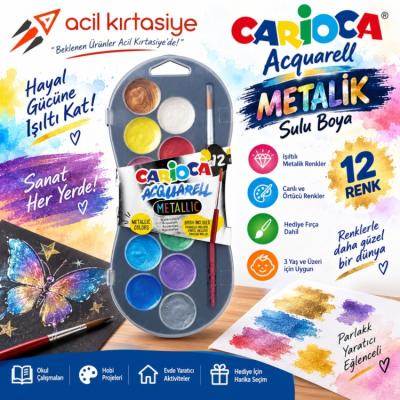 Carioca Acquarell Sulu Boya 12 Renk Metalik Renkler