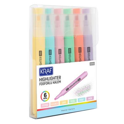 Kraf 315G Fosforlu İşaretleme Kalemi Pastel Renkler 6'Lı Set