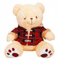 Sunman Peluş Oturan Ayı Ekose Elbiseli 45Cm Krem