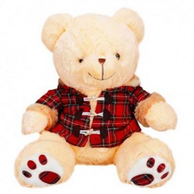 Sunman Peluş Oturan Ayı Ekose Elbiseli 45Cm Krem