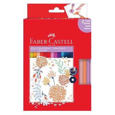 Faber-Castell Kuru Boya 12+3 Renk Karton Kutu Tam Boy Pastel Renk