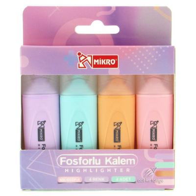 Mikro Mk-605P-4 Fosforlu Kalem Pastel Renkler 4'Lü Set