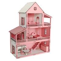 Okutan Ahşap Oyun Evi 3 Katlı Ev Eşyalı 60Cm Pembe