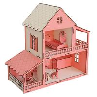 Okutan Ahşap Oyun Evi 2 Katlı Ev Eşyalı 45Cm Pembe