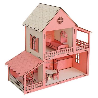 Okutan Ahşap Oyun Evi 2 Katlı Ev Eşyalı 45Cm Pembe