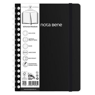 Victoria's Journals Premium Nota Bene A5 Spiralli Defter Çizgili Siyah