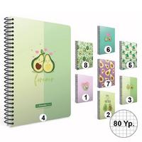 Gıpta Avocado Notes Spiralli Defter A4 Büyük 80 Yaprak Kareli