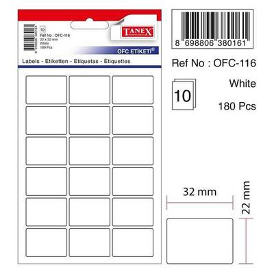 Tanex Düz Beyaz Okul Ofis Etiketi Ofc-116 10'Lu Paket 22X32mm