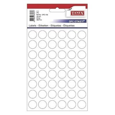 Tanex Düz Beyaz Okul Ofis Etiketi Ofc-130 10'Lu Paket 16Mm Yuvarlak