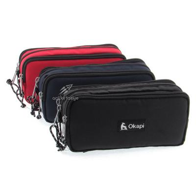 Okapi Okp-101 Üç Gözlü Kalem Çantası Düz Renkler