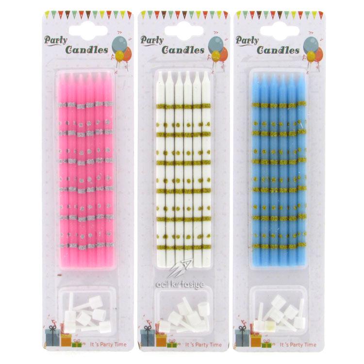 Simli Cizgili Pasta Mumu 6'Li Paket