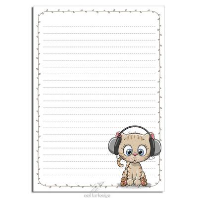 Acil Kırtasiye Desenli Memopad A6 Küçük Boy 40 Yaprak Cat Headphones