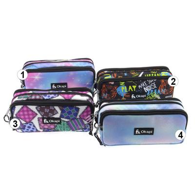 Okapi Okp-101 Üç Gözlü Kalem Çantası Desenli
