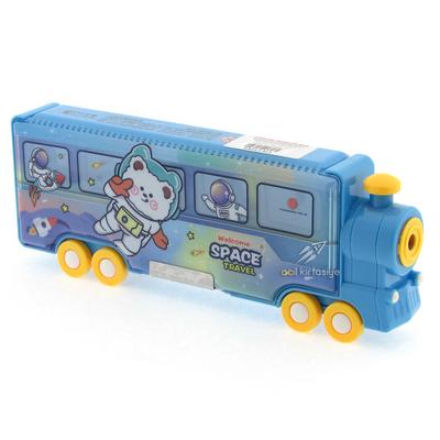 Taros 7145 2 Gözlü Fonksiyonel Kalem Kutusu Tren Şekilli Mavi