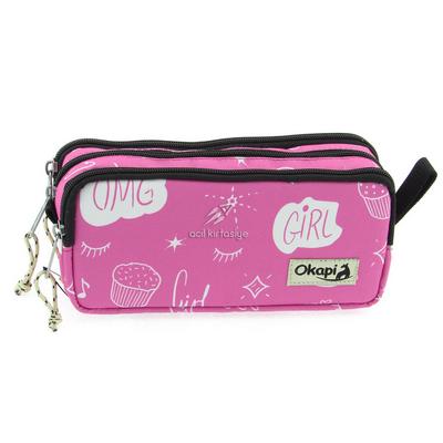 Okapi Okp-101 Üç Gözlü Kalem Çantası Pink