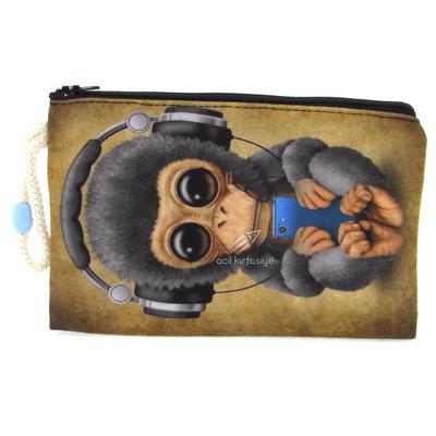 Haydibag İpli Kalem Çantası Müzik Dinleyen Maymun