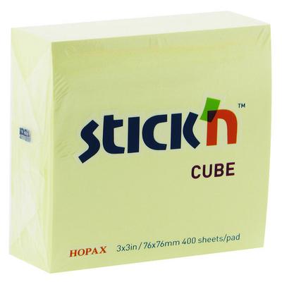 Hopax Stıck'n Cube Yapışkanlı Not Kağıdı 76X76mm Pastel Sarı 400'Lü