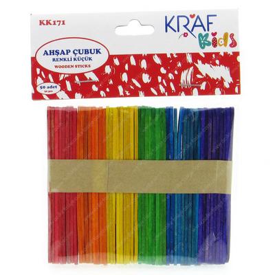Kraf Ahşap Çubuk Küçük 50'Li Paket Renkli