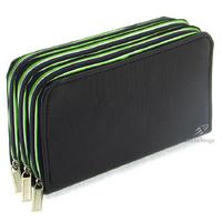 Mikro 3006 Üç Gözlü Lastikli Kalem Çantası Siyah Yeşil