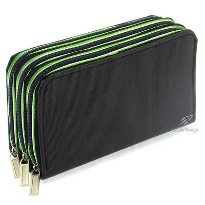 Mikro 3006 Üç Gözlü Lastikli Kalem Çantası Siyah Yeşil