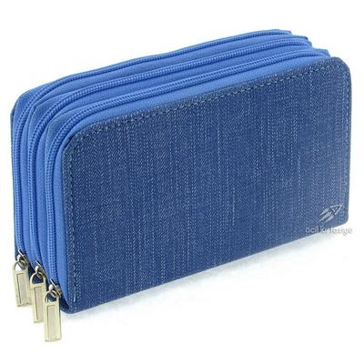 Mikro 3006 Üç Gözlü Lastikli Kalem Çantası Denim Mavi