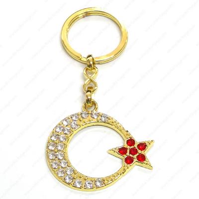 K-Gift Anahtarlık Altın Renk Ay Yıldız Kırmızı