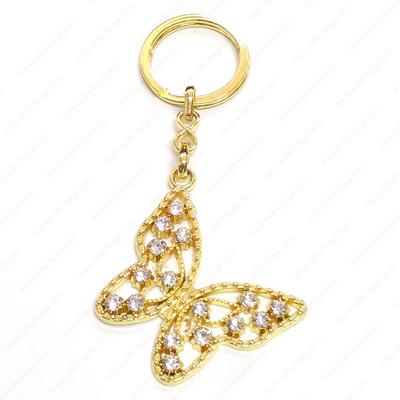 K-Gift Anahtarlık Altın Renk Kelebek Beyaz Taşlı