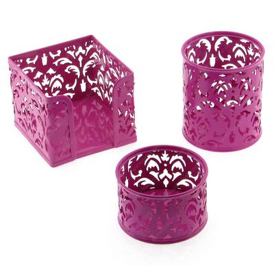 Metal Masaüstü Set 3'Lü Floral Pembe