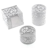 Metal Masaüstü Set 3'Lü Floral Beyaz