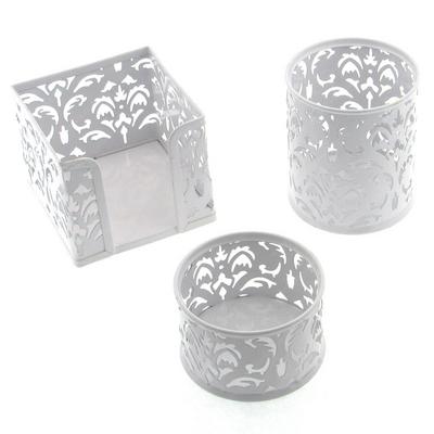 Metal Masaüstü Set 3'Lü Floral Beyaz