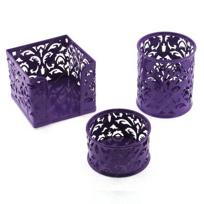 Metal Masaüstü Set 3'Lü Floral Mor