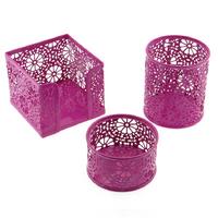 Metal Masaüstü Set 3'Lü Flower Pembe