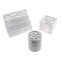 Metal Masaüstü Set Büyük 3'Lü Floral Beyaz