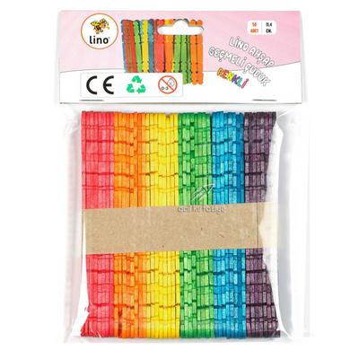 Lino Ahşap Çubuk Küçük Geçmeli 50'Li Paket Renkli
