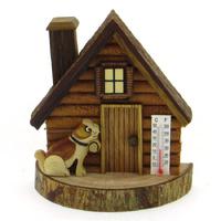 Figurine House Termometreli Ahşap Ev Dekor Brown