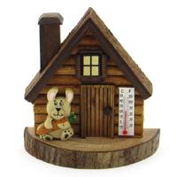 Figurine House Termometreli Ahşap Ev Dekor Rabbit