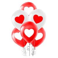 Balon 12 İnch 30Cm 10'Lu Paket Baskılı Kalp Kırmızı Beyaz