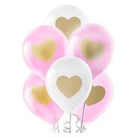 Balon 12 İnch 30Cm 10'Lu Paket Baskılı Kalp Pembe Beyaz