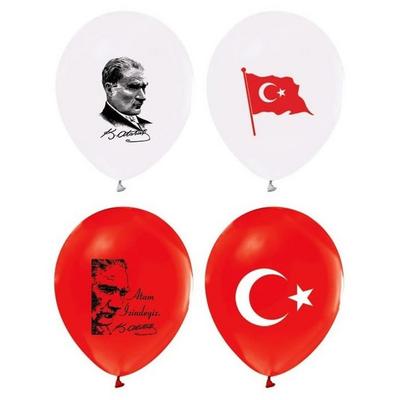 Balon Atatürk Ve Bayrak 12 İnch 30Cm 10'Lu Paket