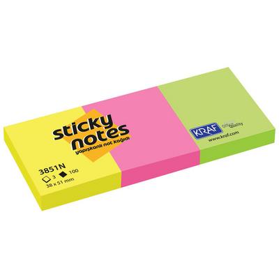 Kraf 3851N Yapışkanlı Not Kağıdı 38X51mm 3'Lü Paket Renkli